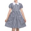 Sunny Fashion Girls Dress Beige Short Sleeve Collar Button Front School Uniform(Dark Blue)