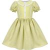 Sunny Fashion Girls Dress Beige Short Sleeve Collar Button Front School Uniform(Green)