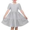 Sunny Fashion Girls Dress Beige Short Sleeve Collar Button Front School Uniform(Light Gray)