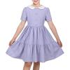 Sunny Fashion Girls Dress Beige Short Sleeve Collar Button Front School Uniform(Light Purple)
