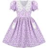 Sunny Fashion Girls Dress Beige Short Sleeve Collar Button Front School Uniform(Purple)