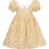 Sunny Fashion Girls Dress Beige Short Sleeve Collar Button Front School Uniform(Yellow)