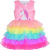 Sunny Fashion Girls Dress Birthday Princess Ruffle Dress Cake Balloon Print(Pink Rainbow)