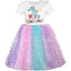 Sunny Fashion Girls Dress Birthday Princess Ruffle Dress Cake Balloon Print(Purple)