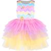 Sunny Fashion Girls Dress Birthday Princess Ruffle Dress Cake Balloon Print(Rainbow Bunny)