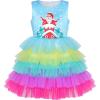 Sunny Fashion Girls Dress Birthday Princess Ruffle Dress Cake Balloon Print(Rainbow Santa)