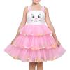 Sunny Fashion Girls Dress Cat Face Black Tower Ruffle Dancing Party Size 4-10(Pink Bunny)