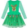 Sunny Fashion Girls Dress Christmas Santa Hat Long Sleeve Party Dress Size 6-12(Green Reindeer)