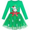 Sunny Fashion Girls Dress Christmas Santa Hat Long Sleeve Party Dress Size 6-12(Green Santa)