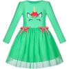 Sunny Fashion Girls Dress Christmas Santa Hat Long Sleeve Party Dress Size 6-12(Green Unicorn)