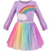 Sunny Fashion Girls Dress Christmas Santa Hat Long Sleeve Party Dress Size 6-12(Purple Rainbow Long)