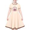 Sunny Fashion Girls Dress Colorful Striped Knitted Cotton Stretch School(Beige Cup Cake)