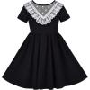 Sunny Fashion Girls Dress Colorful Striped Knitted Cotton Stretch School(Black)