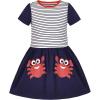 Sunny Fashion Girls Dress Colorful Striped Knitted Cotton Stretch School(Blue Crabs)