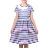 Sunny Fashion Girls Dress Colorful Striped Knitted Cotton Stretch School(Blue Striped)
