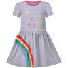 Sunny Fashion Girls Dress Colorful Striped Knitted Cotton Stretch School(Gray)
