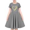 Sunny Fashion Girls Dress Colorful Striped Knitted Cotton Stretch School(Gray Gold Heart)