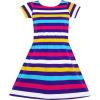 Sunny Fashion Girls Dress Colorful Striped Knitted Cotton Stretch School(Multi-color)