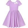 Sunny Fashion Girls Dress Colorful Striped Knitted Cotton Stretch School(Purple)