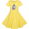 Sunny Fashion Girls Dress Colorful Striped Knitted Cotton Stretch School(Yellow Unicorn)