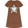 Sunny Fashion Girls Dress Cotton Casual Star Embroidered Violet Red Size 3-7(Brown)