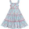 Sunny Fashion Girls Dress Cotton Flower Square Collar A Line Ruffle Flare(Blue Flower)