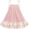Sunny Fashion Girls Dress Cotton Flower Square Collar A Line Ruffle Flare(Pink Beige Flower)