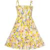 Sunny Fashion Girls Dress Cotton Flower Square Collar A Line Ruffle Flare(Yellow Blue Flower)