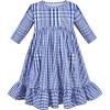 Sunny Fashion Girls Dress Denim Short Sleeve School Uniform Size 5-12(Blue Plaid)