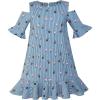 Sunny Fashion Girls Dress Denim Short Sleeve School Uniform Size 5-12(Blue Striped)