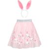 Sunny Fashion Girls Dress Easter Egg Hunter Bunny Skirt Rabbit Bunny Headband(Pink Bunny Set)