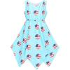 Sunny Fashion Girls Dress Flower Print Hanky Hem Princess Size 7-14(American Flag Blue)