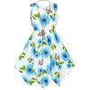 Sunny Fashion Girls Dress Flower Print Hanky Hem Princess Size 7-14(Blue)