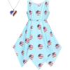 Sunny Fashion Girls Dress Flower Print Hanky Hem Princess Size 7-14(Blue Flag)