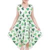 Sunny Fashion Girls Dress Flower Print Hanky Hem Princess Size 7-14(Green Leaf)