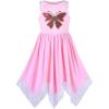 Sunny Fashion Girls Dress Flower Print Hanky Hem Princess Size 7-14(Pink Butterfly)