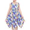 Sunny Fashion Girls Dress Flower Print Hanky Hem Princess Size 7-14(Tropical Purple)