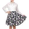 Sunny Fashion Girls Dress Green Floral Lace St Patrick Clover Party Long Sleeve(Black Flower)