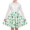 Sunny Fashion Girls Dress Green Floral Lace St Patrick Clover Party Long Sleeve(Green Leaf)