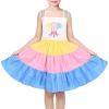 Sunny Fashion Girls Dress Ice Cream Rainbow Striped Suspender Sleeveless(Blue Lollipop)