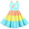 Sunny Fashion Girls Dress Ice Cream Rainbow Striped Suspender Sleeveless(Blue Rainbow)