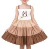 Sunny Fashion Girls Dress Ice Cream Rainbow Striped Suspender Sleeveless(Brown Owl)
