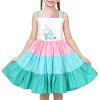 Sunny Fashion Girls Dress Ice Cream Rainbow Striped Suspender Sleeveless(Green Mermaid)