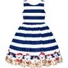 Sunny Fashion Girls Dress Ladybug Polka Dot Bow Tie(Blue Striped)