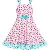 Sunny Fashion Girls Dress Ladybug Polka Dot Bow Tie(Pink Flower)