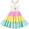 Sunny Fashion Girls Dress Ladybug Polka Dot Bow Tie(Rainbow Icecream)