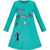 Sunny Fashion Girls Dress Long Sleeve Butterfly Color Contrast Casual Wearing(Blue Butterfly)