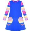 Sunny Fashion Girls Dress Long Sleeve Butterfly Color Contrast Casual Wearing(Blue Heart)