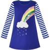 Sunny Fashion Girls Dress Long Sleeve Butterfly Color Contrast Casual Wearing(Blue Rainbow)