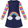 Sunny Fashion Girls Dress Long Sleeve Butterfly Color Contrast Casual Wearing(Blue Rainbow Cloud)